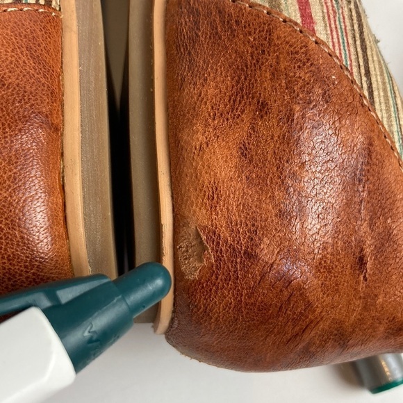Miz Mooz Kazu Flats Brown Leather Pinstripe Accent Shoes Ankle Straps 7 Comfort - Picture 13 of 16